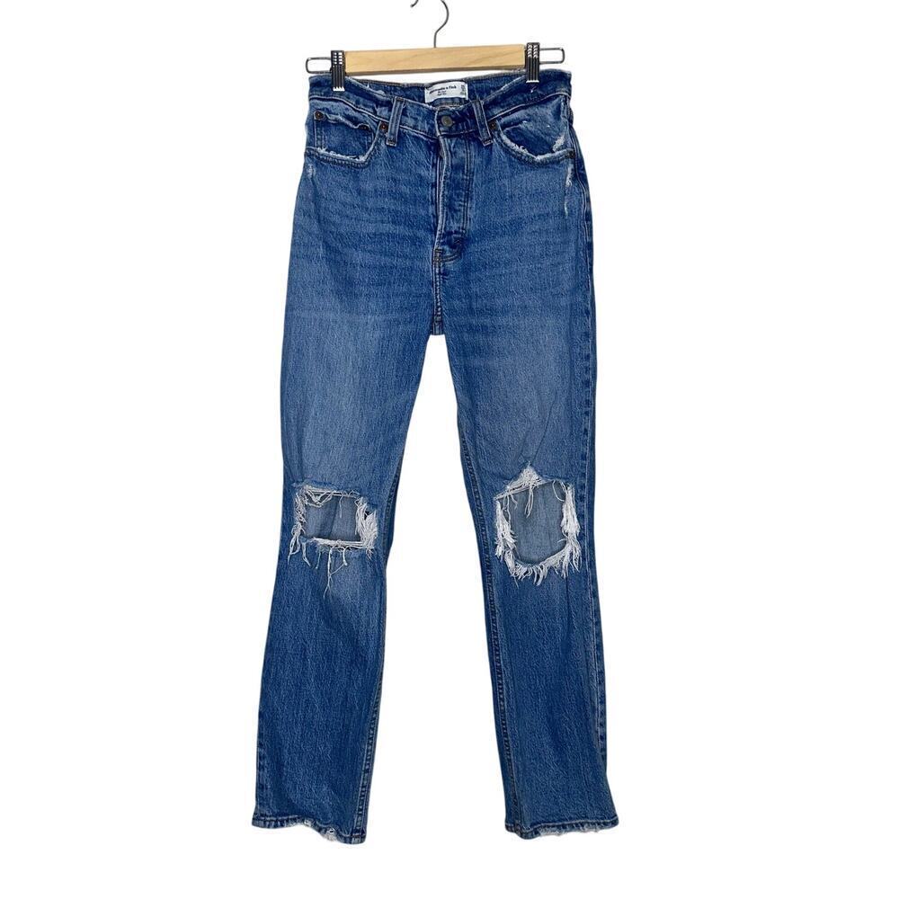 Abercrombie & Fitch The Dad High Rise Straight Leg Jeans Dark Blue Size 25